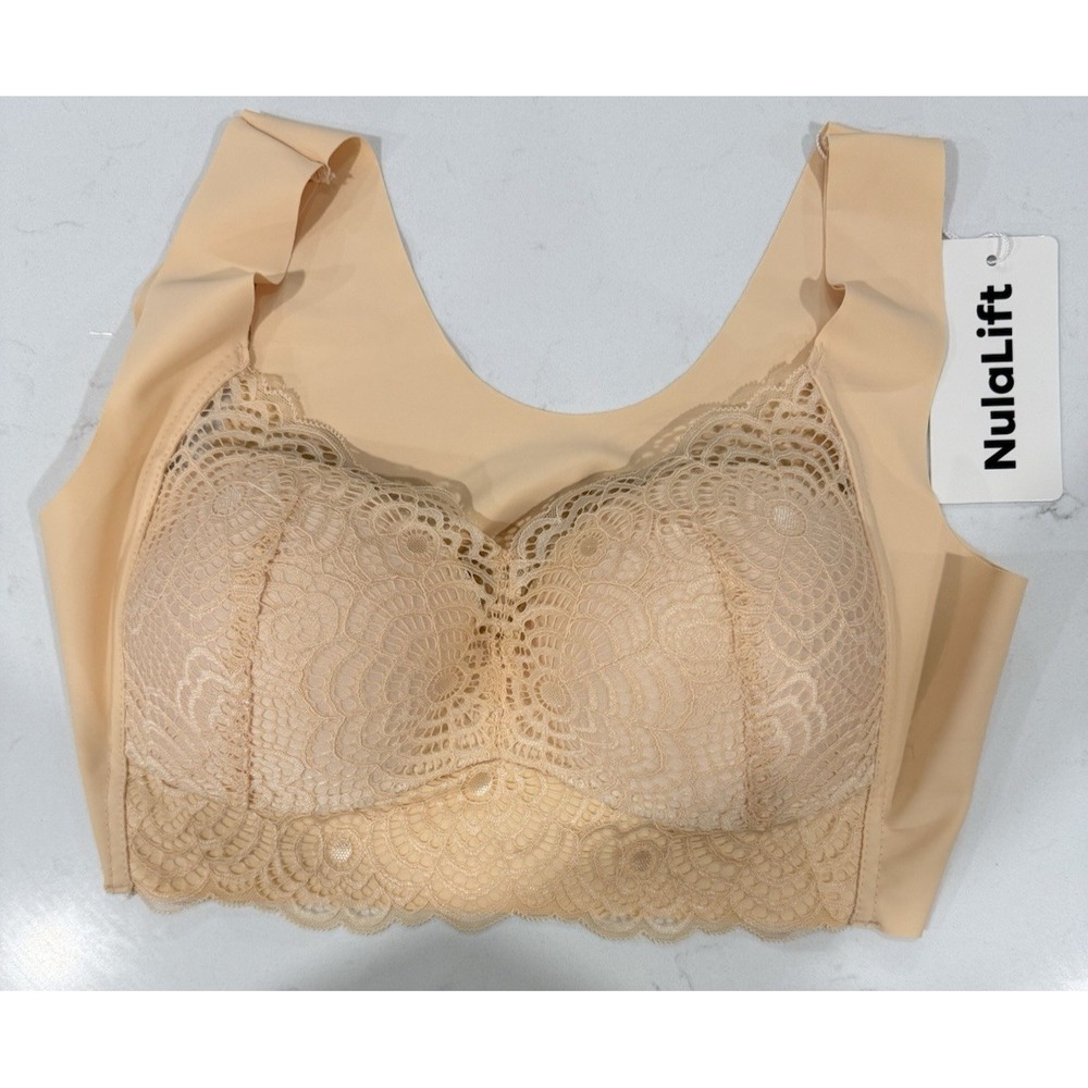 Nulalift Lunaah Bra Wireless Women Stretch Seamless Shaper Size 40 Beige NWT